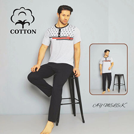 Erkek Pamuklu Pijama Takımı Cotton Gömlek ve Pijama Seti