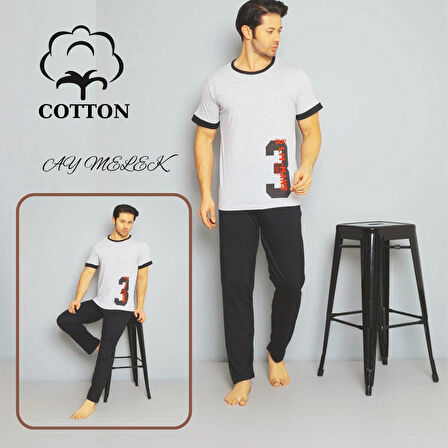 Erkek Pamuklu Pijama Takımı Cotton Gömlek ve Pijama Seti
