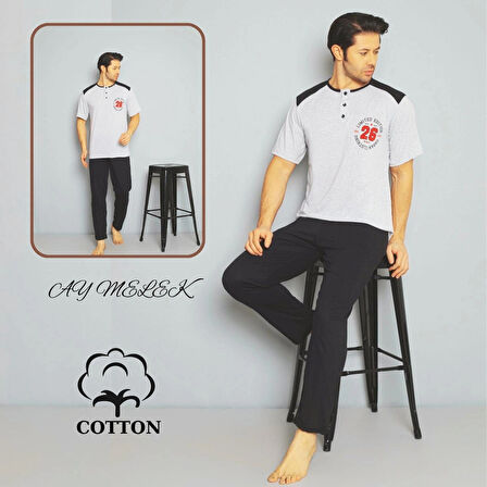 Erkek Pamuklu Pijama Takımı Cotton Gömlek ve Pijama Seti