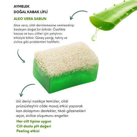 Aloe Vera Özlü Doğal Kabak Lifli Güzellik Sabunu Cilt Kırışıklık Önleyici Etkili