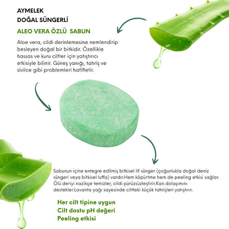 Aloe Vera Özlü Süngerli Doğal Güzellik Sabunu Cilt Kırışıklık Önleyici Etkili