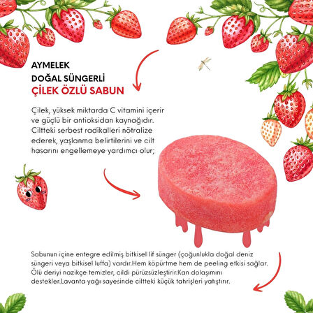 ÇİLEK Özlü Süngerli Doğal Güzellik Sabunu Cilt Kırışıklık Önleyici Etkili