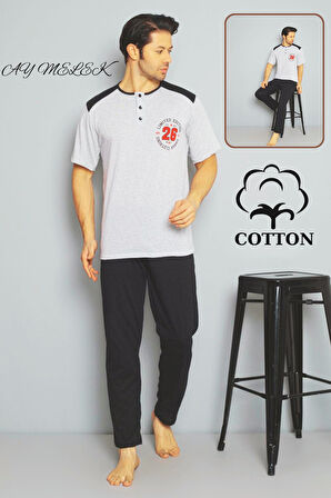 Erkek Pamuklu Pijama Takımı Cotton Gömlek ve Pijama Seti