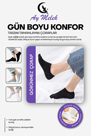 Kadın Kısa Çorap 6 Çift Pamuklu Penye Likralı Sneakers Görünmez Çorap