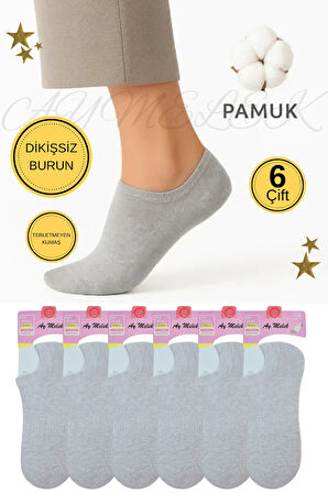 Kadın Kısa Çorap 6 Çift Pamuklu Penye Likralı Sneakers Görünmez Çorap