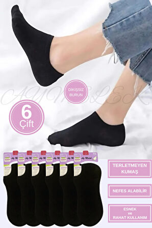 Kadın Kısa Çorap 6 Çift Pamuklu Penye Likralı Sneakers Görünmez Çorap