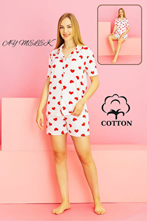 Kadın Pijama Takımı %100 Pamuklu Şort ve Pijama Seti