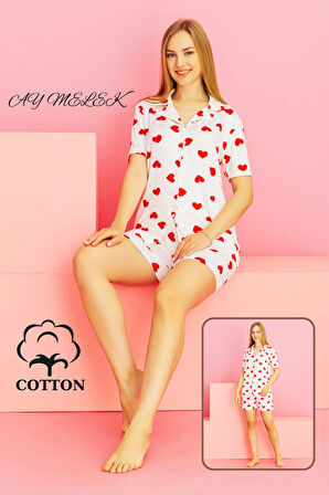 Kadın Pijama Takımı %100 Pamuklu Şort ve Pijama Seti