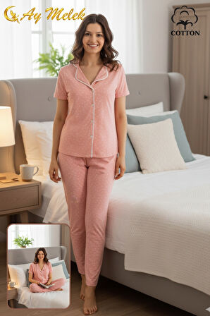 Kadın Pijama Takımı Ring Viscone Bambu Doku Gömlek ve Pijama Seti