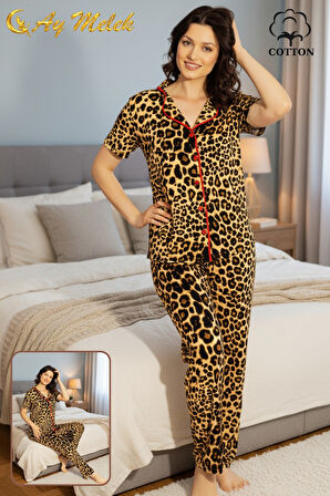 Kadın Pijama Takımı Ring Viscone Bambu Doku Gömlek ve Pijama Seti