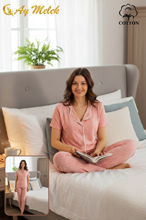 Kadın Pijama Takımı Ring Viscone Bambu Doku Gömlek ve Pijama Seti