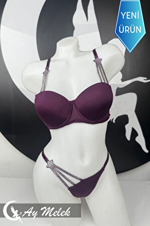 Kadın Sütyen Takımı Taşlı Yıldız Detaylı Fantazi Alt Üst Takım