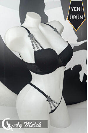 Kadın Sütyen Takımı Taşlı Yıldız Detaylı Fantazi Alt Üst Takım