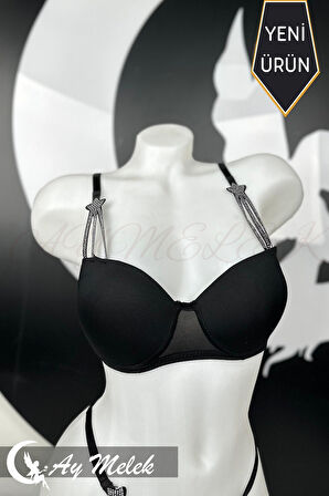 Kadın Sütyen Takımı Taşlı Yıldız Detaylı Fantazi Alt Üst Takım