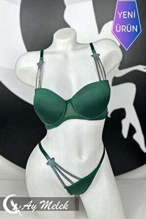 Kadın Sütyen Takımı Taşlı Yıldız Detaylı Fantazi Alt Üst Takım