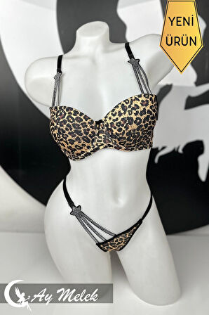 Kadın Sütyen Takımı Taşlı Yıldız Detaylı Fantazi Alt Üst Takım