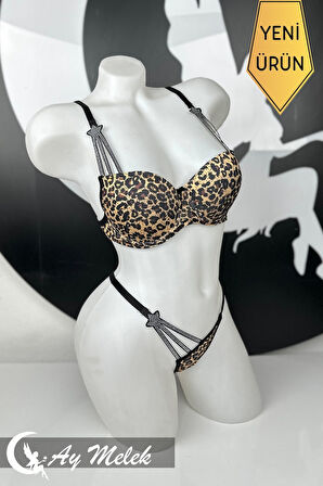 Kadın Sütyen Takımı Taşlı Yıldız Detaylı Fantazi Alt Üst Takım