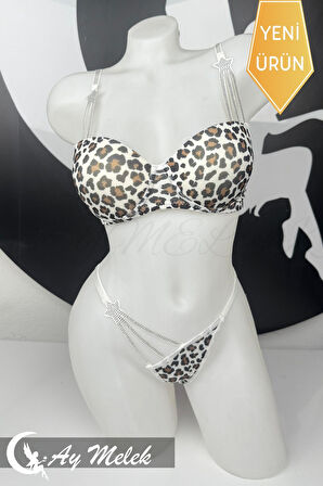 Kadın Sütyen Takımı Taşlı Yıldız Detaylı Fantazi Alt Üst Takım