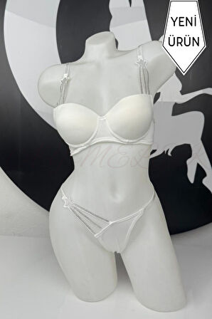 Kadın Sütyen Takımı Taşlı Yıldız Detaylı Fantazi Alt Üst Takım