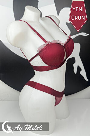 Kadın Giyim Tül Desenli Balenli Sütyen Külot İç Giyim Takımı