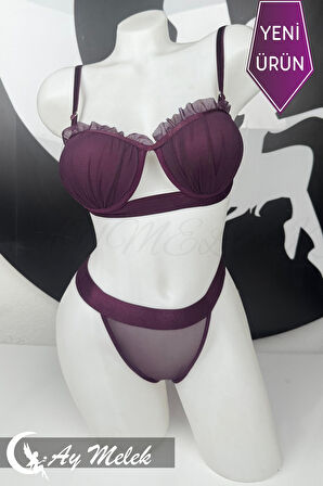 Kadın Giyim Tül Desenli Balenli Sütyen Külot İç Giyim Takımı