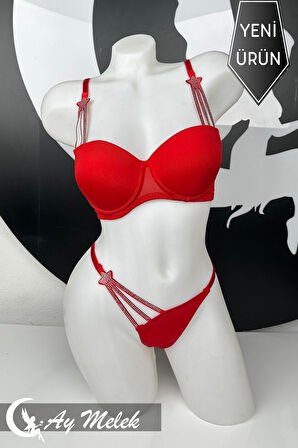 Kadın Sütyen Takımı Taşlı Yıldız Detaylı Fantazi Alt Üst Takım