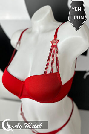 Kadın Sütyen Takımı Taşlı Yıldız Detaylı Fantazi Alt Üst Takım