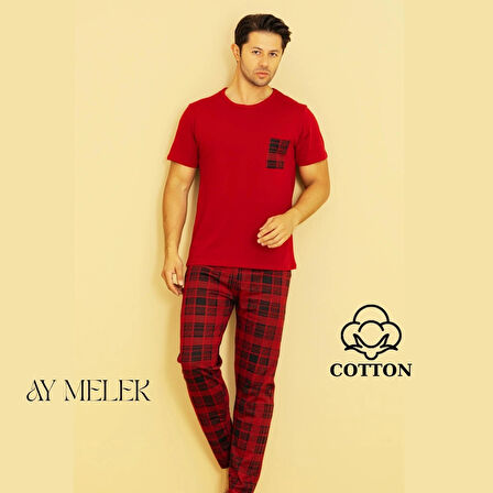 Erkek Pamuklu Pijama Takımı Cotton Gömlek ve Pijama Seti