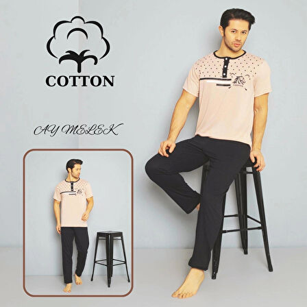 Erkek Pamuklu Pijama Takımı Cotton Gömlek ve Pijama Seti