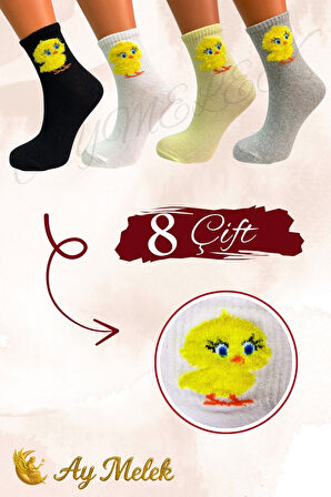 Kadın Çorap (8 Çift) Doğal Pamuklu Desenli Yetişkin Kız Çocuk Çorap