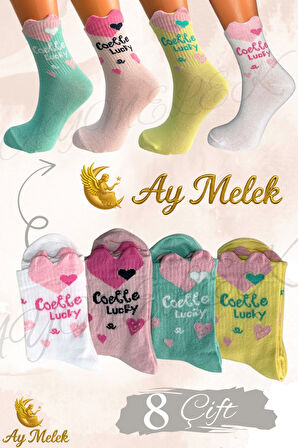 Kadın Çorap (8 Çift) Doğal Pamuklu Desenli Yetişkin Kız Çocuk Çorap