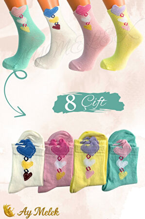 Kadın Çorap (8 Çift) Doğal Pamuklu Desenli Yetişkin Kız Çocuk Çorap