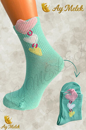 Kadın Çorap (8 Çift) Doğal Pamuklu Desenli Yetişkin Kız Çocuk Çorap