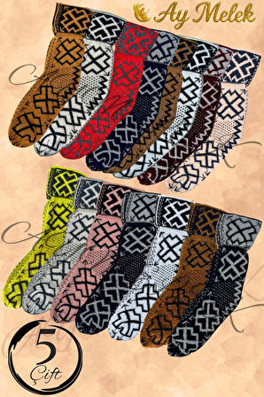 Kadın Yün Çorap (3 Çift) Doğal Lambswool Yünlü Özbek - Türkmen Yün Çorap