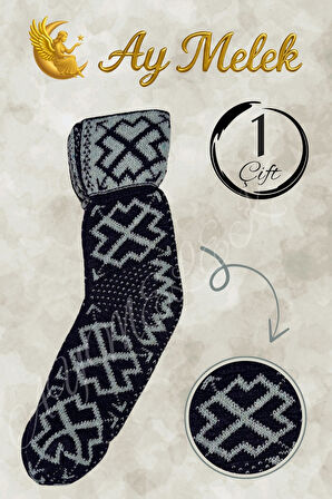 Kadın Yün Çorap (3 Çift) Doğal Lambswool Yünlü Özbek - Türkmen Yün Çorap