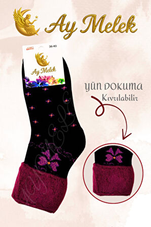 Kadın Çorap (4 Çift) Doğal Kıvrık Termal Etkili Desenli Bot Çorabı