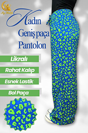 Kadın Pamuklu Dokuma Desenli Bol Kesim Geniş Paça Pantolon