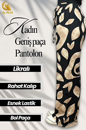 Kadın Pamuklu Dokuma Desenli Bol Kesim Geniş Paça Pantolon