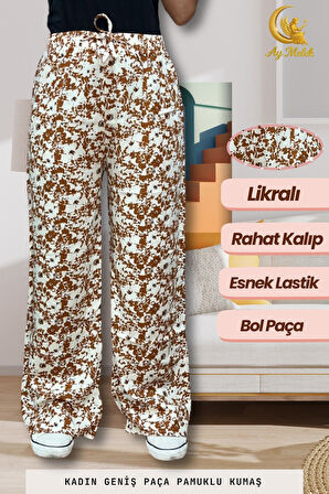 Kadın Pamuklu Dokuma Desenli Bol Kesim Geniş Paça Pantolon