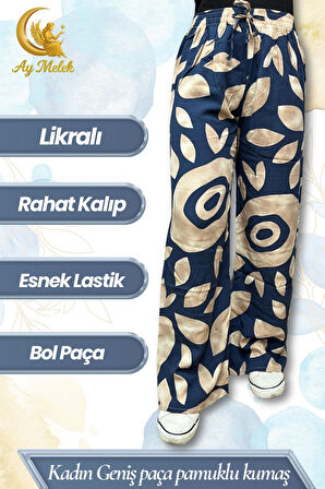 Kadın Pamuklu Dokuma Desenli Bol Kesim Geniş Paça Pantolon