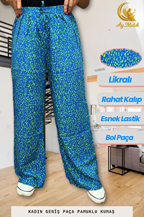 Kadın Pamuklu Dokuma Desenli Bol Kesim Geniş Paça Pantolon
