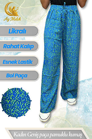 Kadın Pamuklu Dokuma Desenli Bol Kesim Geniş Paça Pantolon