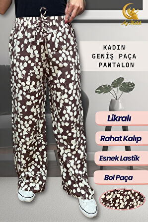 Kadın Pamuklu Dokuma Desenli Bol Kesim Geniş Paça Pantolon