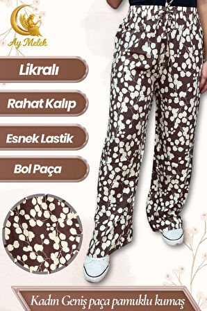 Kadın Pamuklu Dokuma Desenli Bol Kesim Geniş Paça Pantolon