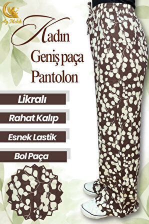 Kadın Pamuklu Dokuma Desenli Bol Kesim Geniş Paça Pantolon