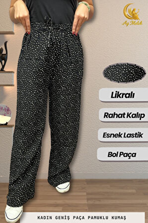 Kadın Pamuklu Dokuma Desenli Bol Kesim Geniş Paça Pantolon