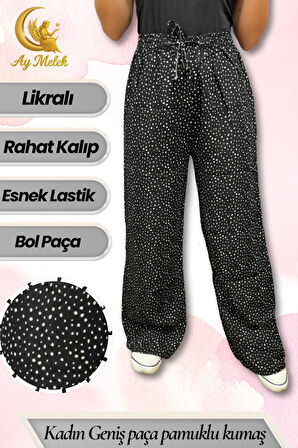 Kadın Pamuklu Dokuma Desenli Bol Kesim Geniş Paça Pantolon