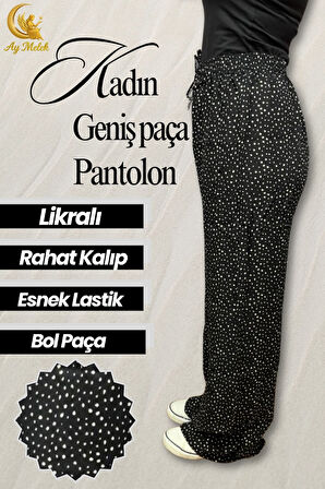 Kadın Pamuklu Dokuma Desenli Bol Kesim Geniş Paça Pantolon