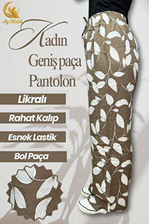 Kadın Pamuklu Dokuma Desenli Bol Kesim Geniş Paça Pantolon