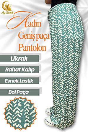 Kadın Pamuklu Dokuma Desenli Bol Kesim Geniş Paça Pantolon